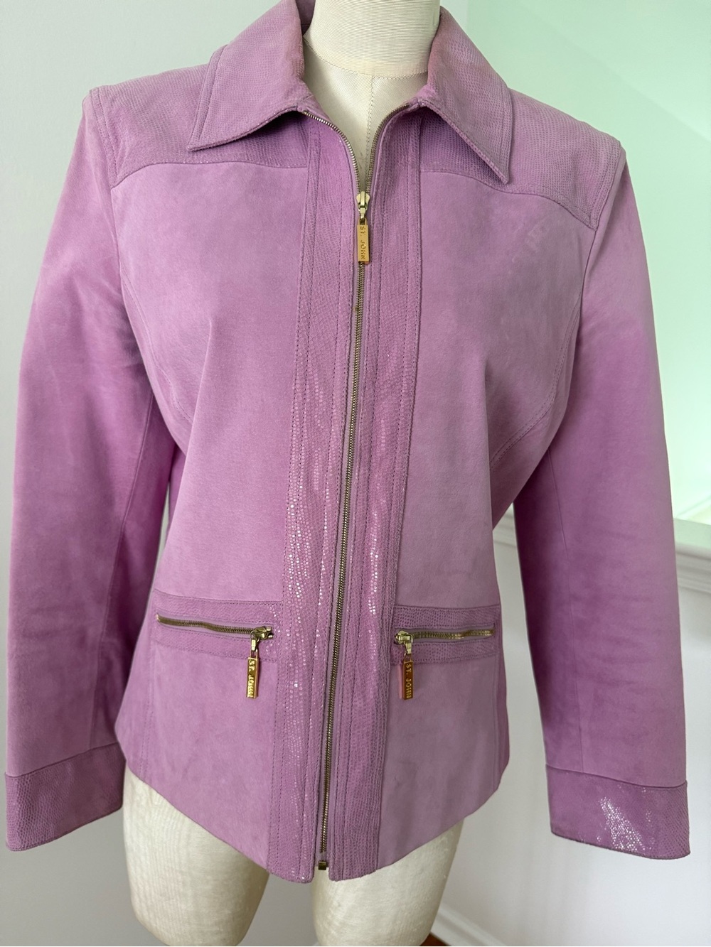 St. John Lilac Suede Zip-Front Jacket